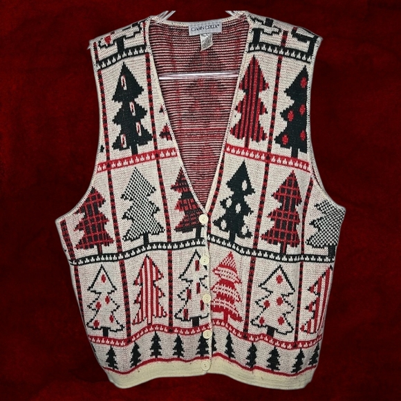 Cabin Creek Jackets & Blazers - Vintage Cabin Creek Christmas Sweater Vest Size 2X Red Green Buttons Cabincore
